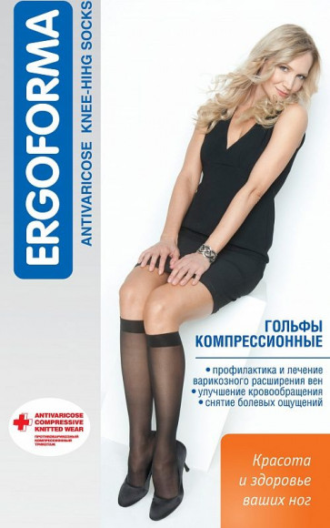 Гольфы женские антиварикозные (2 класс компр.) (Ergoforma), 321 Черный, №6 Гольфы женские антиварикозные (2 класс компр.) (Ergoforma), 321 Черный, №6